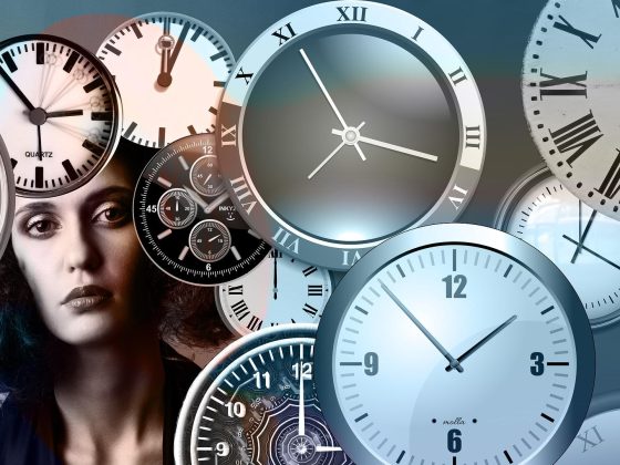 Time. Clock. Woman.